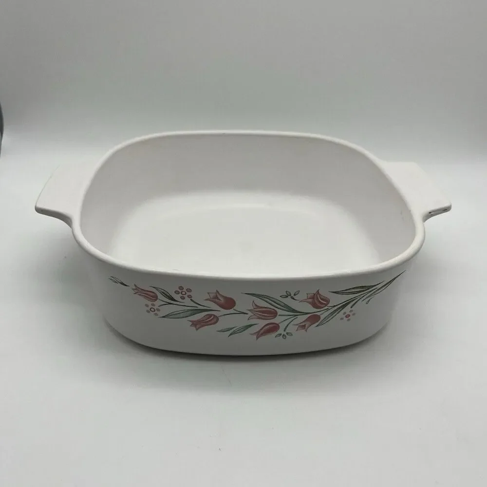 Corning Ware A-2-B RoseMarie Pink Tulip Casserole Dish with Handles, 2 Liter